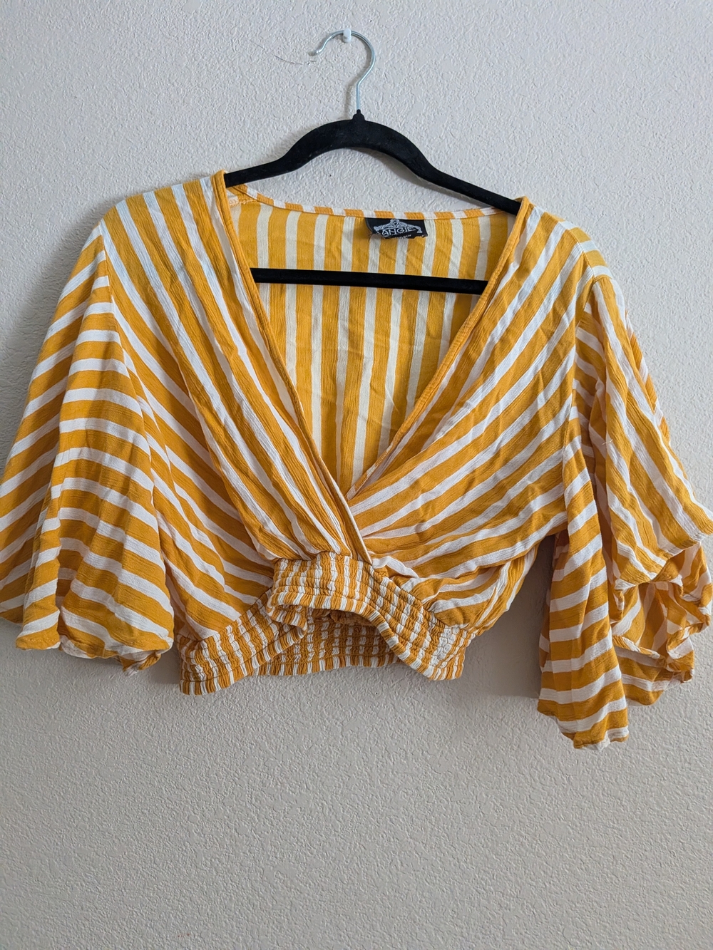 Angie Yellow & White Striped Wrap Crop Top